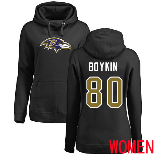 Baltimore Ravens Black Women Miles Boykin Name and Number Logo NFL Football 80 Pullover Hoodie Sweatshirt